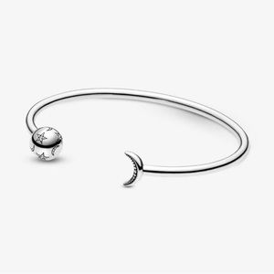 PANDORA MOON & STARS CZ Open Bangle Bracelet .925 Sterling size 2. 2.5”wide